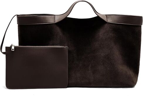 hedexe Suede Tote Bag for Women: Genuine Leather Shoulder Handbag with Small Pouch - Slouchy Satchel Purse for Travel Work in Saudi Arabia