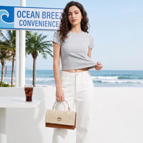 Straw Crossbody Bag for Women, Summer Beach Top Handle Purse Woven Envelope Handbag Satchel Shoulder Bag for Vacation in Saudi Arabia