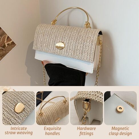 Straw Crossbody Bag for Women, Summer Beach Top Handle Purse Woven Envelope Handbag Satchel Shoulder Bag for Vacation in Saudi Arabia
