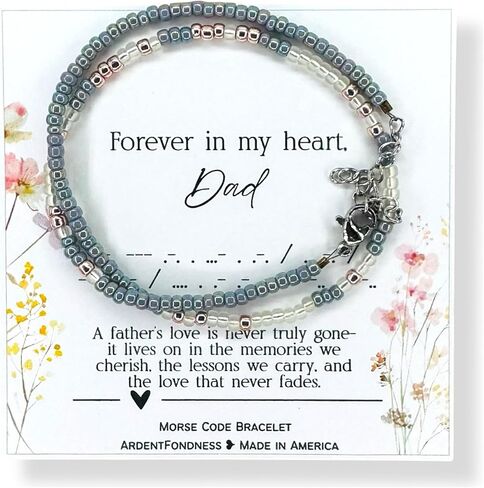 Forever in My Heart Dad Beaded Morse Code Bracelet, Memorial Gift for Loss of Father, Remembrance Jewelry for Daughter, In Memory of My Dad Condolence Gift in Saudi Arabia