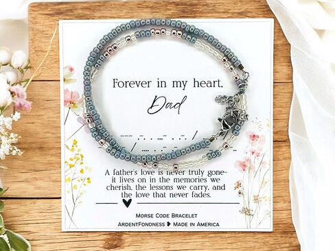 Forever in My Heart Dad Beaded Morse Code Bracelet, Memorial Gift for Loss of Father, Remembrance Jewelry for Daughter, In Memory of My Dad Condolence Gift in Saudi Arabia