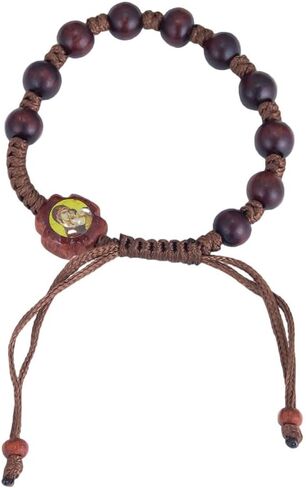 Eastern Orthodox Wooden Prayer Bracelet Adjustable Rope-Braided Handmade Beaded Jewelry with Jesus and Mary Icon Decor for Religious Devotion in Saudi Arabia