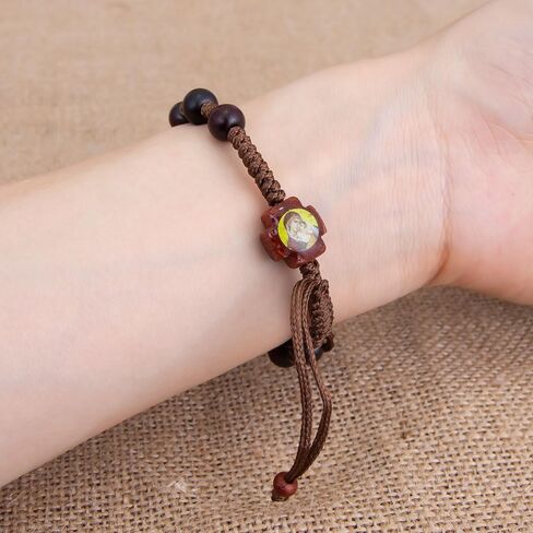 Eastern Orthodox Wooden Prayer Bracelet Adjustable Rope-Braided Handmade Beaded Jewelry with Jesus and Mary Icon Decor for Religious Devotion in Saudi Arabia