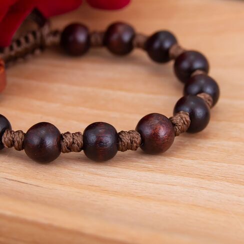 Eastern Orthodox Wooden Prayer Bracelet Adjustable Rope-Braided Handmade Beaded Jewelry with Jesus and Mary Icon Decor for Religious Devotion in Saudi Arabia