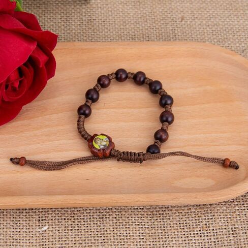 Eastern Orthodox Wooden Prayer Bracelet Adjustable Rope-Braided Handmade Beaded Jewelry with Jesus and Mary Icon Decor for Religious Devotion in Saudi Arabia