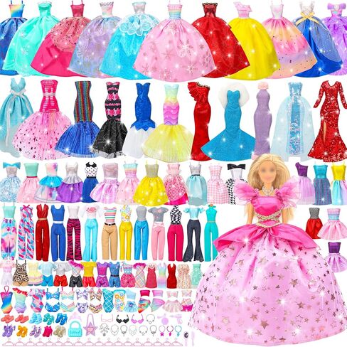 70 Pcs Doll Clothes and Accessories,4 Wedding Gowns 2 Evening Dresses 8 Fashion Dresses 6 Set Casual Outfit Top and Pant 2 Swimsuit,18 Hanger 10 Shoe 20 Accessories Toys for Girls Kid Gift in Saudi Arabia