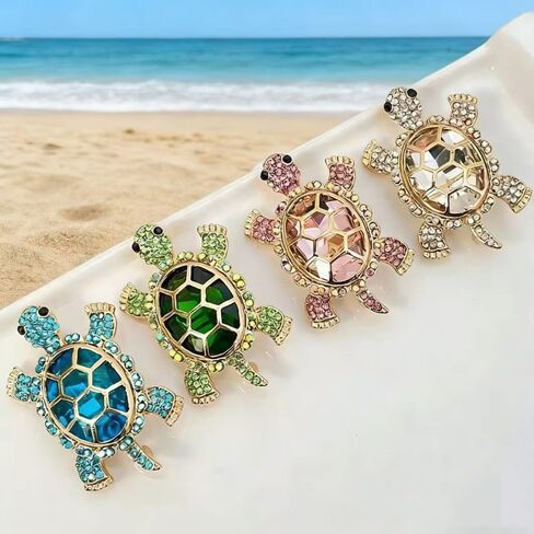 Sparkly Rhinestone Turtle Brooch Charming Pink Green Accessory for Everyday Elegance Brooch Pin Accessories in Kuwait
