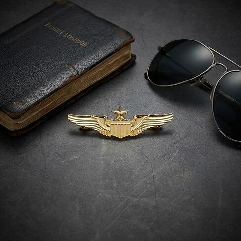 Airplane Pin,Pilot Wings Pin,Gold Air Force Senior Pilot Wing Badge,Pilot Costume Lapel Pins,Metal Aviator Pins for Hat Shirt Uniform Costume,Gift for Flight Schools & Graduation in Kuwait