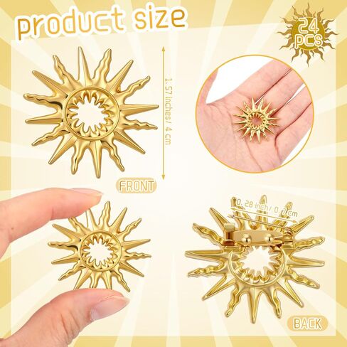 Liliaafar 24 Pcs Gold Sun Brooch Pins for Women Men Fashion Gold Tone Brooches Lapel Pins for Dainty Suit Hat Dress Clothing Accessories Birthday Holiday Jewelry Gifts in Kuwait