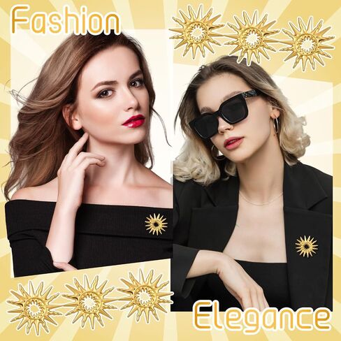 Liliaafar 24 Pcs Gold Sun Brooch Pins for Women Men Fashion Gold Tone Brooches Lapel Pins for Dainty Suit Hat Dress Clothing Accessories Birthday Holiday Jewelry Gifts in Kuwait
