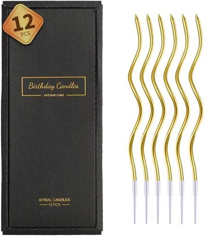 12-Count Gold Spiral Long Thin Metallic Birthday Candles, Cake Candles, Birthday Parties, Wedding Decorations, Party Candles in Saudi Arabia
