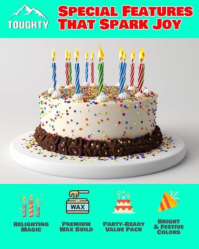 Toughty Relighting Birthday Candles – Colorful Candles for Cake & Cupcakes – Birthday Cake Toppers for Kids & Adults – Perfect for Bday, Special Occasions & Party Fun – 24 Count x 2 Pack in Saudi Arabia