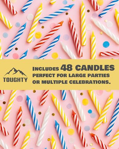 Toughty Relighting Birthday Candles – Colorful Candles for Cake & Cupcakes – Birthday Cake Toppers for Kids & Adults – Perfect for Bday, Special Occasions & Party Fun – 24 Count x 2 Pack in Saudi Arabia