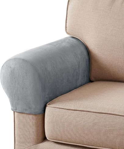 Hiasan 2 Pack Thick Velvet Armrest Covers for Sofa Stretch Couch Armrest Covers for Chairs Soft Armchair Slipcover for Sofa Anti-Slip Furniture Protector Washable Armchair Slipcover for Recliner,Grey in Saudi Arabia
