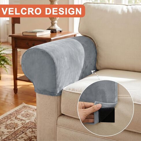 Hiasan 2 Pack Thick Velvet Armrest Covers for Sofa Stretch Couch Armrest Covers for Chairs Soft Armchair Slipcover for Sofa Anti-Slip Furniture Protector Washable Armchair Slipcover for Recliner,Grey in Saudi Arabia