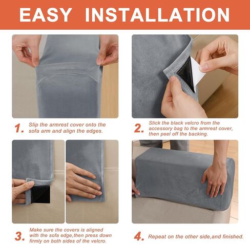 Hiasan 2 Pack Thick Velvet Armrest Covers for Sofa Stretch Couch Armrest Covers for Chairs Soft Armchair Slipcover for Sofa Anti-Slip Furniture Protector Washable Armchair Slipcover for Recliner,Grey in Saudi Arabia