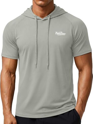 Men's Workout Short Sleeve Hoodie, Lightweight Athletic Gym Running Shirts, Quick Dry Muscle Fit Hooded Sweatshirt in Kuwait