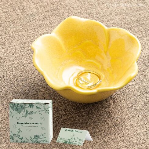 small Jewelry Dish, Ring Holder Dish, Jewelry Tray, Cute Aesthetic Vanity Organizer for Nightstand Bathroom Room Decor, Trinket Dish Valentine's Day Birthday Christmas Friendship Gifts (yellow) in Kuwait