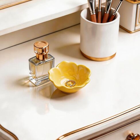 small Jewelry Dish, Ring Holder Dish, Jewelry Tray, Cute Aesthetic Vanity Organizer for Nightstand Bathroom Room Decor, Trinket Dish Valentine's Day Birthday Christmas Friendship Gifts (yellow) in Kuwait