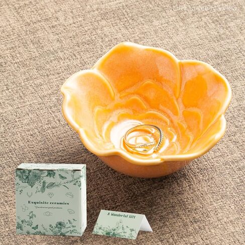 small Jewelry Dish, Ring Holder Dish, Jewelry Tray, Cute Aesthetic Vanity Organizer for Nightstand Bathroom Room Decor, Trinket Dish Valentine's Day Birthday Christmas Friendship Gifts (yellow) in Kuwait
