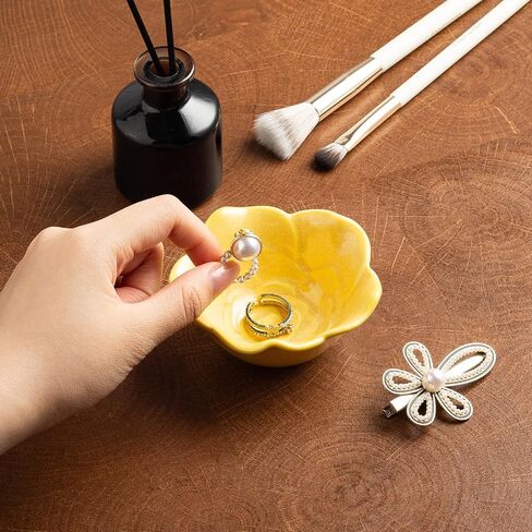 small Jewelry Dish, Ring Holder Dish, Jewelry Tray, Cute Aesthetic Vanity Organizer for Nightstand Bathroom Room Decor, Trinket Dish Valentine's Day Birthday Christmas Friendship Gifts (yellow) in Kuwait