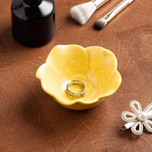 small Jewelry Dish, Ring Holder Dish, Jewelry Tray, Cute Aesthetic Vanity Organizer for Nightstand Bathroom Room Decor, Trinket Dish Valentine's Day Birthday Christmas Friendship Gifts (yellow) in Kuwait