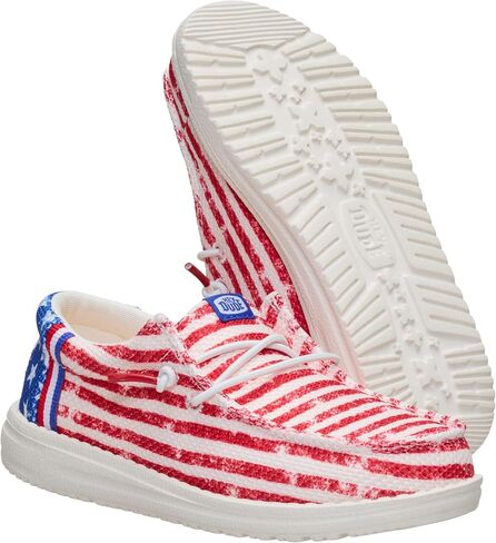 حذاء HEYDUDE للأولاد الشباب Wally Americana Mesh سهل الارتداء، مقاس العلم الأمريكي 5 | حذاء رياضي للأطفال خفيف الوزن وسهل الارتداء وجيد التهوية in Kuwait
