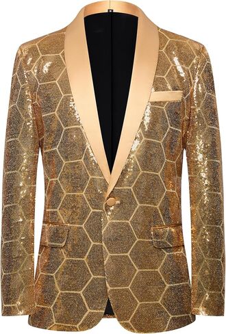 Men's Sparkling Gold Sequin Honeycomb Blazer for Wedding Prom Party Stage in Saudi Arabia