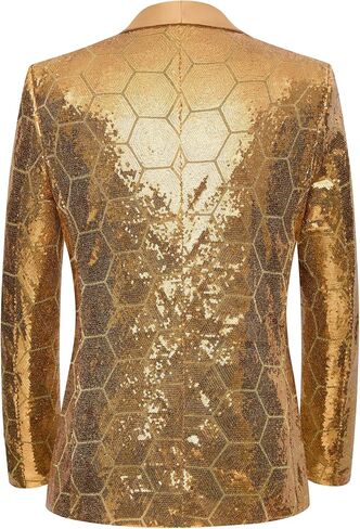 Men's Sparkling Gold Sequin Honeycomb Blazer for Wedding Prom Party Stage in Saudi Arabia