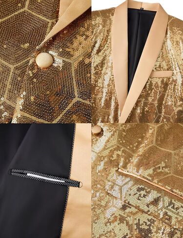 Men's Sparkling Gold Sequin Honeycomb Blazer for Wedding Prom Party Stage in Saudi Arabia