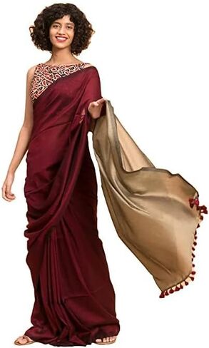 Women's Designer White Indian Handloom Ethnic Cotton Saree With Tassels Unstitched Blouse Piece. (Maroon-Golden) in Kuwait