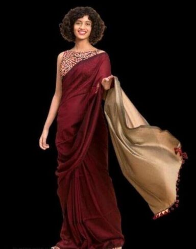Women's Designer White Indian Handloom Ethnic Cotton Saree With Tassels Unstitched Blouse Piece. (Maroon-Golden) in Kuwait