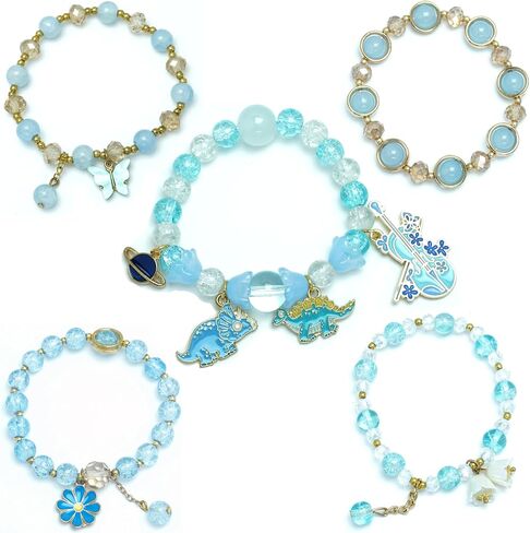 5PCS Beaded Charm Bracelets for Girls Dinosaur Dainty Kawaii Crystal Beads Bracelets Set for Teens Girls Adjustable Stretch Bracelet Birthday Graduation Gift For Daughter Niece Granddaughter in Saudi Arabia