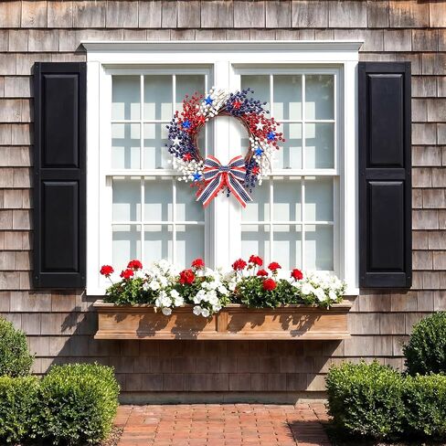 20 Inch 250th Celebration Patriotic Wreath, 4th of July Pip Berry Grapevine Wreath with Red & Blue Stars, Red White Blue Berries, DIY Bow Attachment for Independence Day Porch & Door Decor in Saudi Arabia