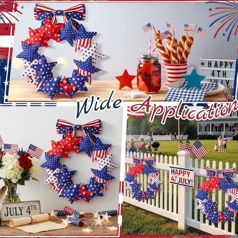 Suncalla 4th of July Door Wreath Patriotic Wreath 11.8 Inch Red White Blue Decoration Star 250th Anniversary Front Door Decoration with Bow for American Independence Day Decor in Kuwait