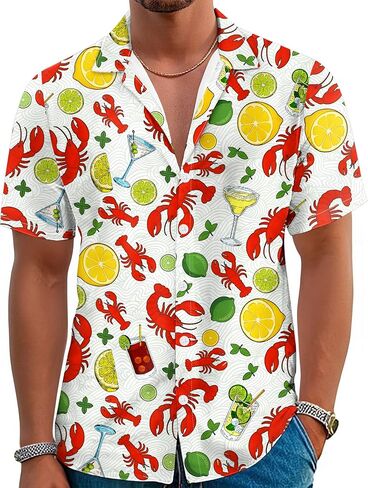 Crawfish Shirts for Men Funny Spicy Crawfish Tshirt Button Down Short Sleeve Louisiana Boil Festival Costume in Saudi Arabia