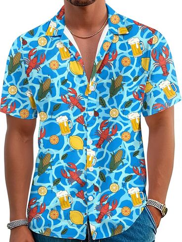 Crawfish Shirts for Men Funny Spicy Crawfish Tshirt Button Down Short Sleeve Louisiana Boil Festival Costume in Kuwait