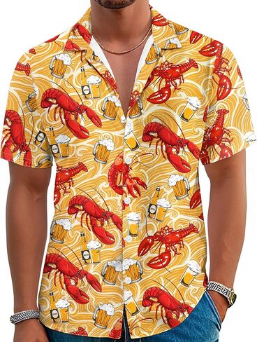 Crawfish Shirts for Men Funny Spicy Crawfish Tshirt Button Down Short Sleeve Louisiana Boil Festival Costume in Kuwait