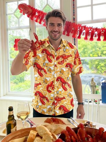 Crawfish Shirts for Men Funny Spicy Crawfish Tshirt Button Down Short Sleeve Louisiana Boil Festival Costume in Kuwait