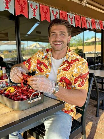 Crawfish Shirts for Men Funny Spicy Crawfish Tshirt Button Down Short Sleeve Louisiana Boil Festival Costume in Kuwait