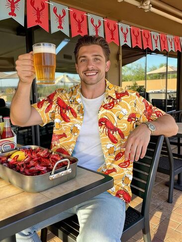 Crawfish Shirts for Men Funny Spicy Crawfish Tshirt Button Down Short Sleeve Louisiana Boil Festival Costume in Kuwait