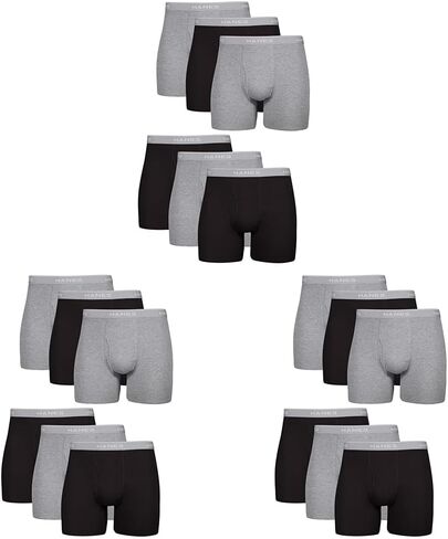 ملابس داخلية للرجال من Hanes، ملابس داخلية Cool Dri ماصة للرطوبة من القطن غير قابلة للركوب للرجال، تتوفر عبوات متعددة، 18 قطعة - أسود/رمادي، X-Large US in Kuwait