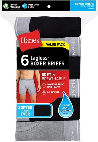 ملابس داخلية للرجال من Hanes، ملابس داخلية Cool Dri ماصة للرطوبة من القطن غير قابلة للركوب للرجال، تتوفر عبوات متعددة، 18 قطعة - أسود/رمادي، X-Large US in Kuwait