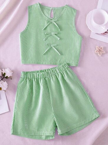 Two piece elegant casual girl plaid set, fashionable waterdrop button sleeveless top+sports shorts in Kuwait