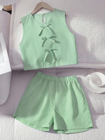 Two piece elegant casual girl plaid set, fashionable waterdrop button sleeveless top+sports shorts in Kuwait