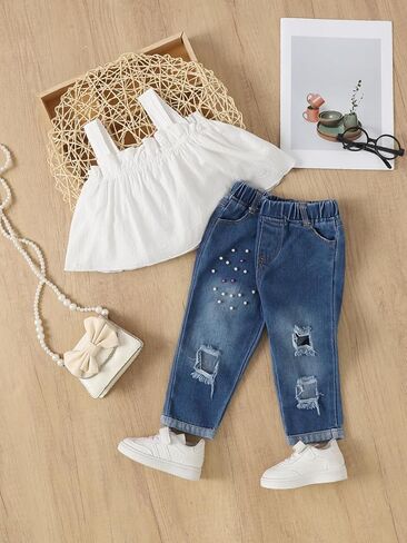 Girls Clothes Vest Top Jeans Cute Outfit in Kuwait