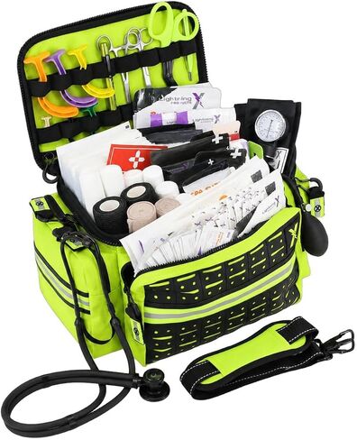 Lightning X Products Lightning X Mid-Sized First Responder EMT Bag | LXMB25 Fully Stocked w/ 240+ Aid, EMS & Trauma Supplies - Black in Kuwait