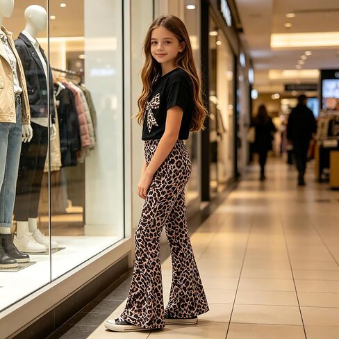 ملابس لطيفة للفتيات من Tween، بلوزة بفيونكة بطبعة الفهد + طقم سراويل واسعة من عمر 9 إلى 13 سنة in Kuwait