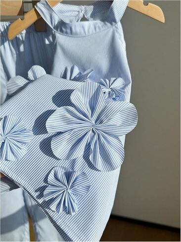 SHENHE Girl's Striped 2 Piece Outfits 3D Flower Halter Top and Wide Leg Pants Set Summer Clothes in Kuwait