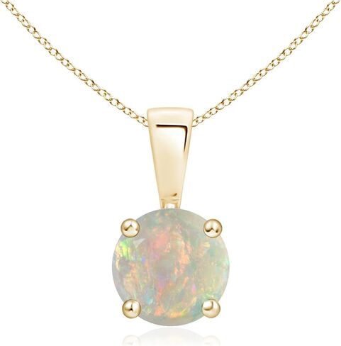 Angara Natural Opal Solitaire Pendant for Women | Round Opal Solitaire Necklace in 14K Solid Gold/Sterling Silver/Platinum With 18" Chain | October Birthday, Anniversary, Gemstone Jewelry Gift in Kuwait